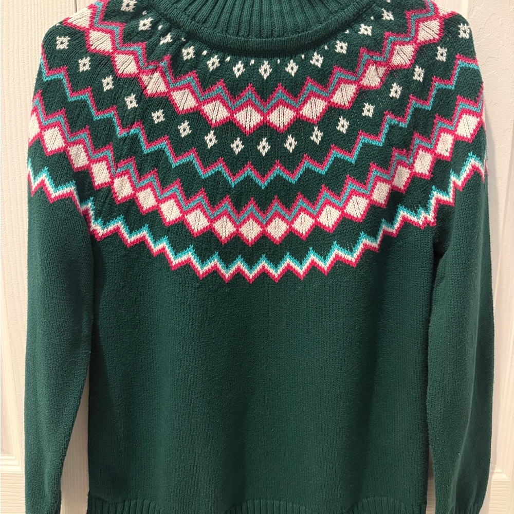 J. Crew Green Fair Isle Turtleneck Sweater Woman’s XS